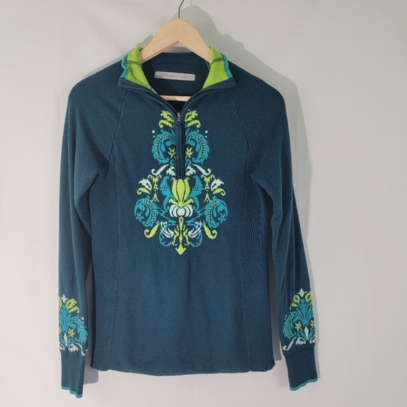 Athleta Green Knit Graphic 1/4 Zip Long Sleeve Athletic Pullover Top Sz Small - Picture 1 of 12